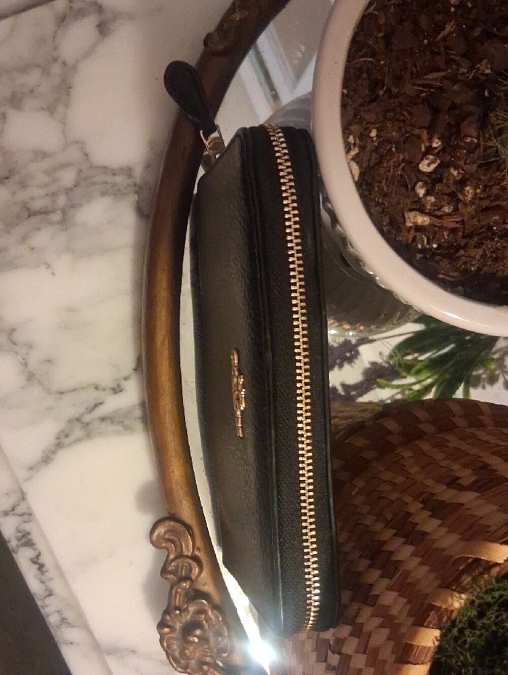 Coach Black Pebbled Leather Zip Wallet with Gold Logo Accent - Picture 5 of 12